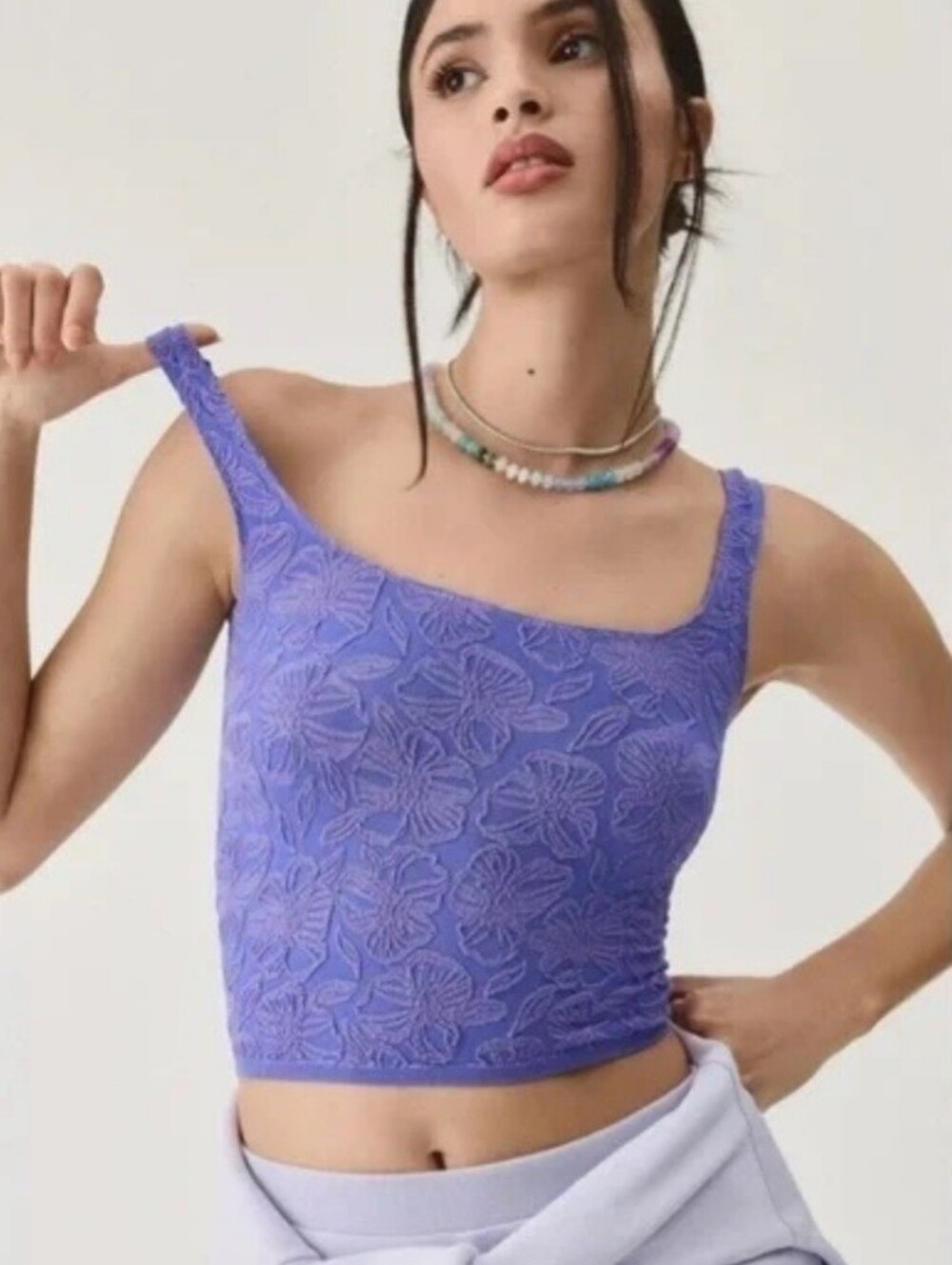 By Anthropologie Hannah Size S/M Seamless Textured Floral Tank Top Purple